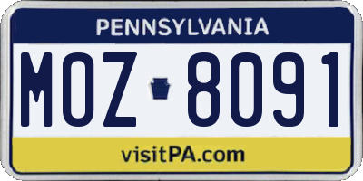 PA license plate MOZ8091