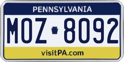 PA license plate MOZ8092