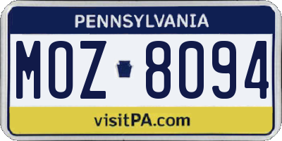 PA license plate MOZ8094