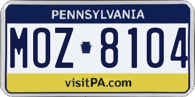 PA license plate MOZ8104