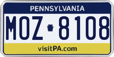 PA license plate MOZ8108