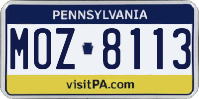PA license plate MOZ8113