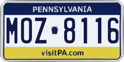 PA license plate MOZ8116