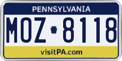 PA license plate MOZ8118