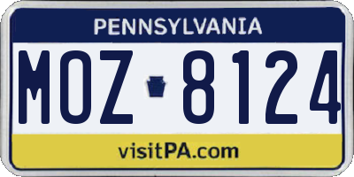 PA license plate MOZ8124