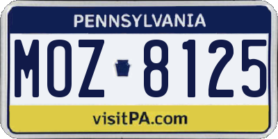 PA license plate MOZ8125