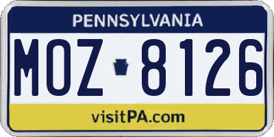 PA license plate MOZ8126