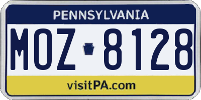 PA license plate MOZ8128