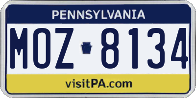 PA license plate MOZ8134