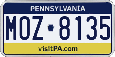 PA license plate MOZ8135