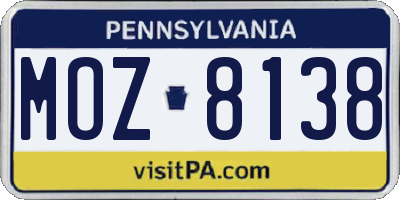 PA license plate MOZ8138