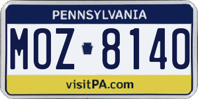 PA license plate MOZ8140