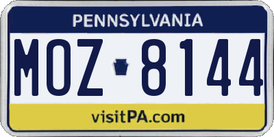 PA license plate MOZ8144