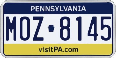 PA license plate MOZ8145