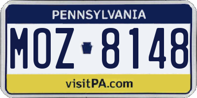PA license plate MOZ8148