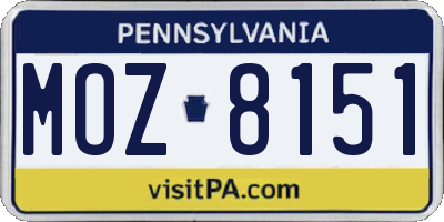PA license plate MOZ8151