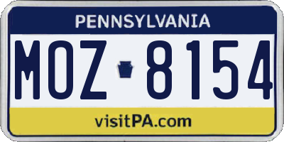 PA license plate MOZ8154