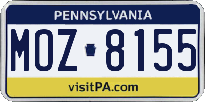 PA license plate MOZ8155