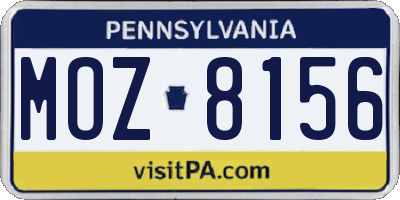 PA license plate MOZ8156