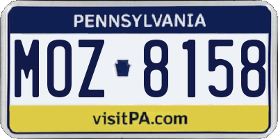 PA license plate MOZ8158