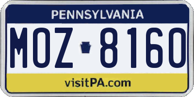 PA license plate MOZ8160