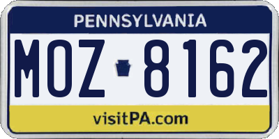 PA license plate MOZ8162