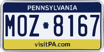 PA license plate MOZ8167