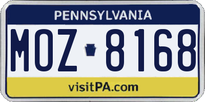 PA license plate MOZ8168