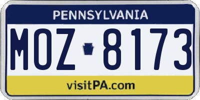 PA license plate MOZ8173