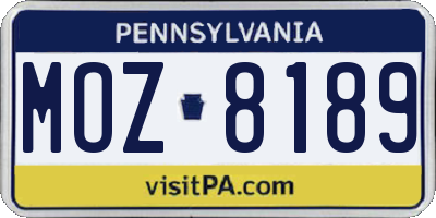 PA license plate MOZ8189