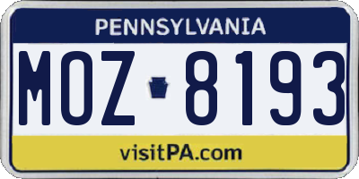 PA license plate MOZ8193