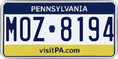 PA license plate MOZ8194