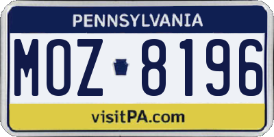 PA license plate MOZ8196