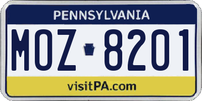 PA license plate MOZ8201