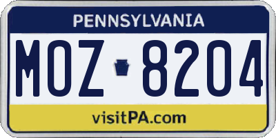 PA license plate MOZ8204