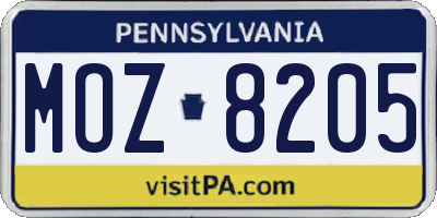 PA license plate MOZ8205
