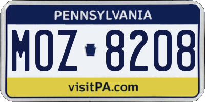 PA license plate MOZ8208