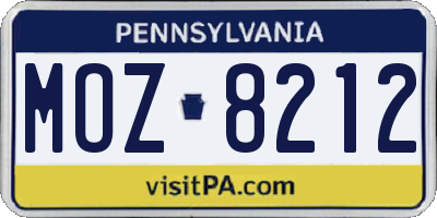 PA license plate MOZ8212