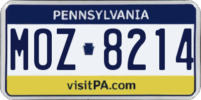 PA license plate MOZ8214
