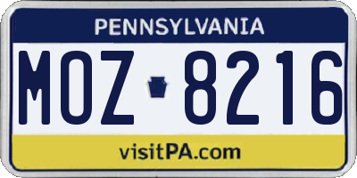 PA license plate MOZ8216