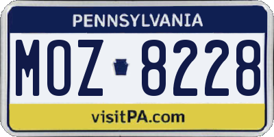 PA license plate MOZ8228