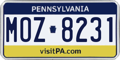 PA license plate MOZ8231