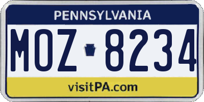 PA license plate MOZ8234