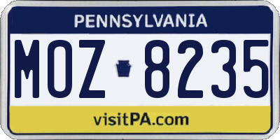 PA license plate MOZ8235