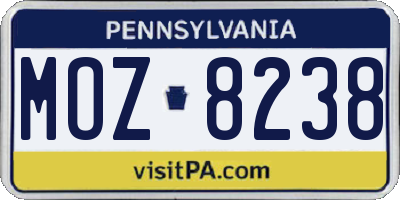 PA license plate MOZ8238