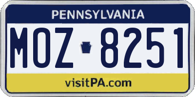 PA license plate MOZ8251