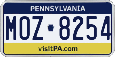 PA license plate MOZ8254