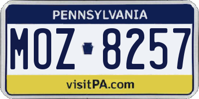 PA license plate MOZ8257