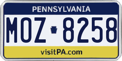 PA license plate MOZ8258