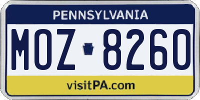 PA license plate MOZ8260